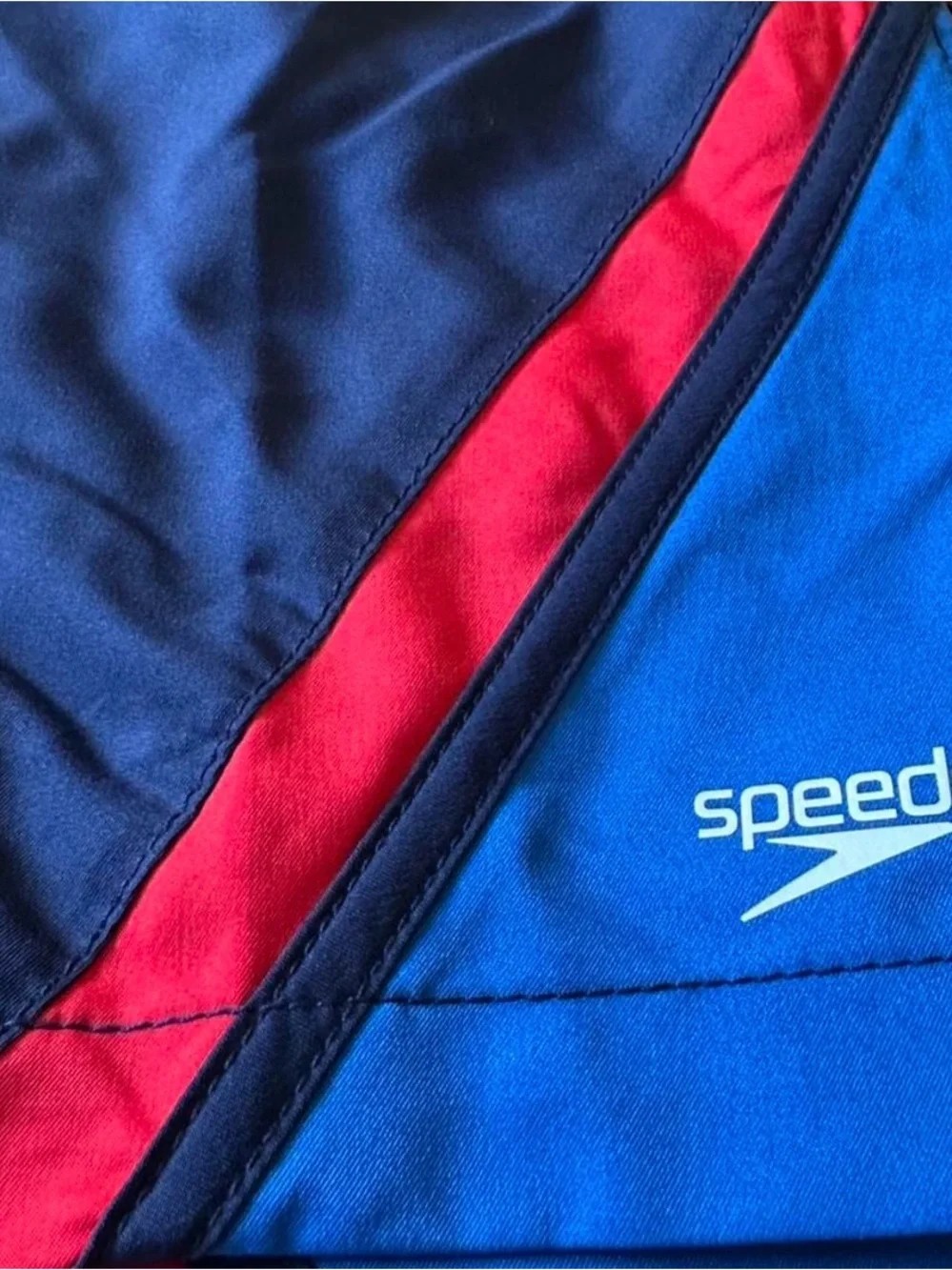 Speedo Men's Navy Athletic Swim Shorts with Red Side Panels